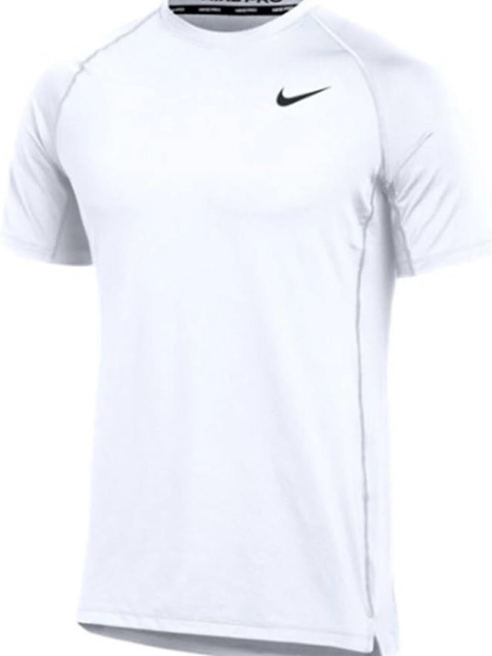 Nike Men’s White Pro Slim Fit Short Sleeve dri-fit Tee, Black Swoosh, Size Small